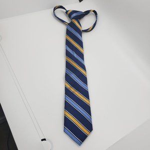 Nordstrom Kids Yellow Blue White Stripe 100% Silk Zippered Tie Adjustable Neck